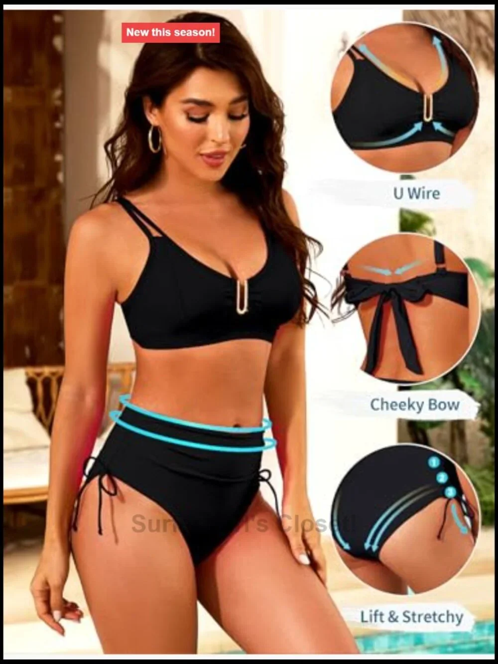 2 Piece Bikini Set High Waisted Tummy Control Swimwear